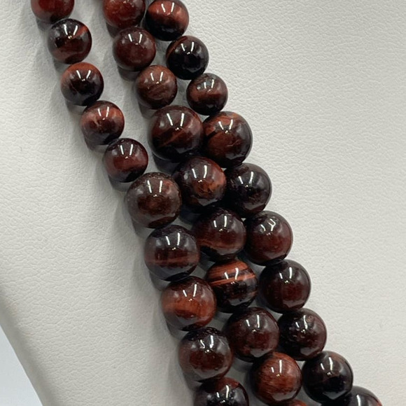 Red Tigers Eye Triple Strand Layered Sterling Silver Necklace New - Picture 5 of 16